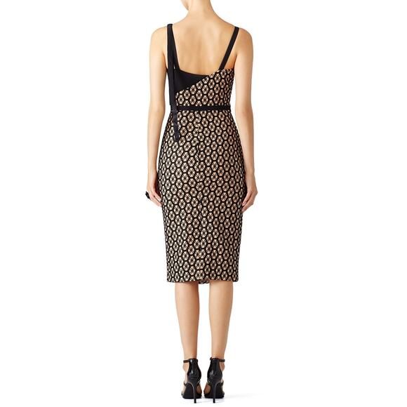 Cinq A Sept NWT Sera Sheath Dress Size 0 Black Camel Printed Sleeveless Evening - Picture 2 of 10